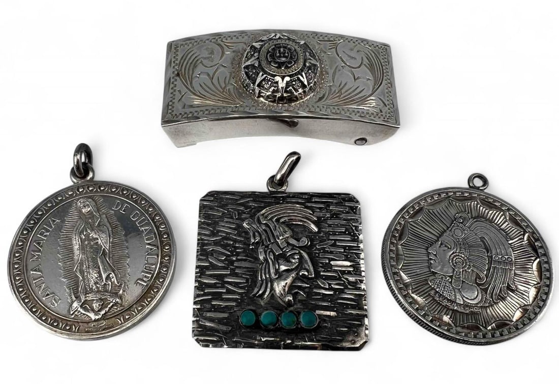 Vintage Mexican Sterling Silver Pendants & Belt Buckle (1 of 12)