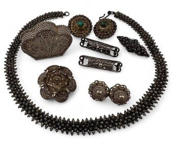 Grouping Of Silver Filigree Jewelry & Box