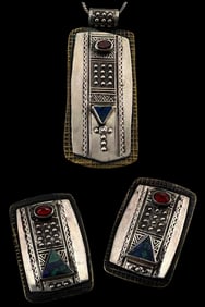 Tabra Garnet And Azurite Sterling Silver Necklace & Earrings Set