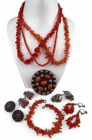 Grouping Of Coral & Silver Jewelry