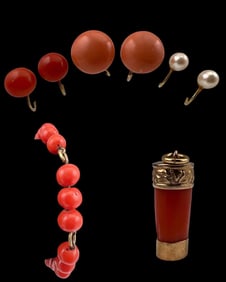 Grouping Of Coral & Pearl Jewelry With Gold Findings