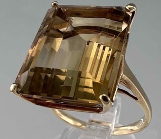 10K Emerald Cut Golden Topaz Ring