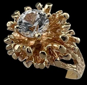 14K White Topaz Brutalist Ring