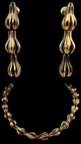 22K Yellow Gold Necklace & Ear Clips
