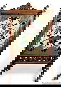 Gothic Revival Jeweled Leaded Glass Fire Screen: Gothic Revival Jeweled Leaded Glass Fire Screen. Approximately 41.75H x 24.0W x 16.75D in.