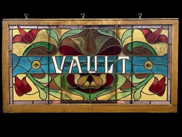 Large Antique Leaded Glass Bank Vault Sign