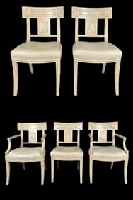 Michael Tayor, Set Of Five "Klismos" Leather Upholstered Lacquered Dining Chairs