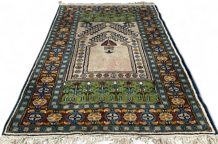 Colorful Finely Knotted Prayer Rug