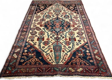 Persian Rug With Stylized Floral Motif On Cream Ground, Mid 20th Century