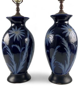Pair Of Alsace Stoneware Pottery Lamps