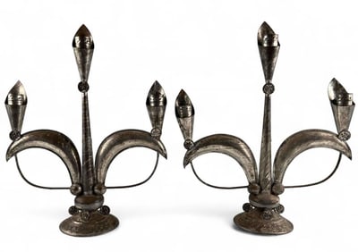 Pair Of Vintage Llamas Mexican Tin Candelabra