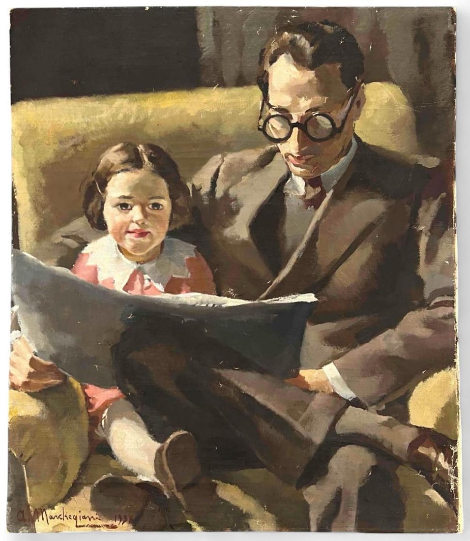 Armando Marchegiani (Italian, 1902-1987), The Reading Lesson, Oil On Canvas (1 of 9)