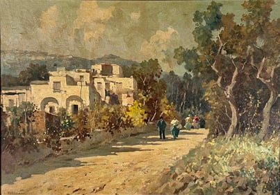 Italian Village Scene, Ca. Early 20th Century, Oil On Canvas