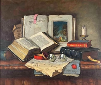 Czene Janos Apatfalvi (Hungarian, 1904-1984), Still Life With Books, Oil On Canvas
