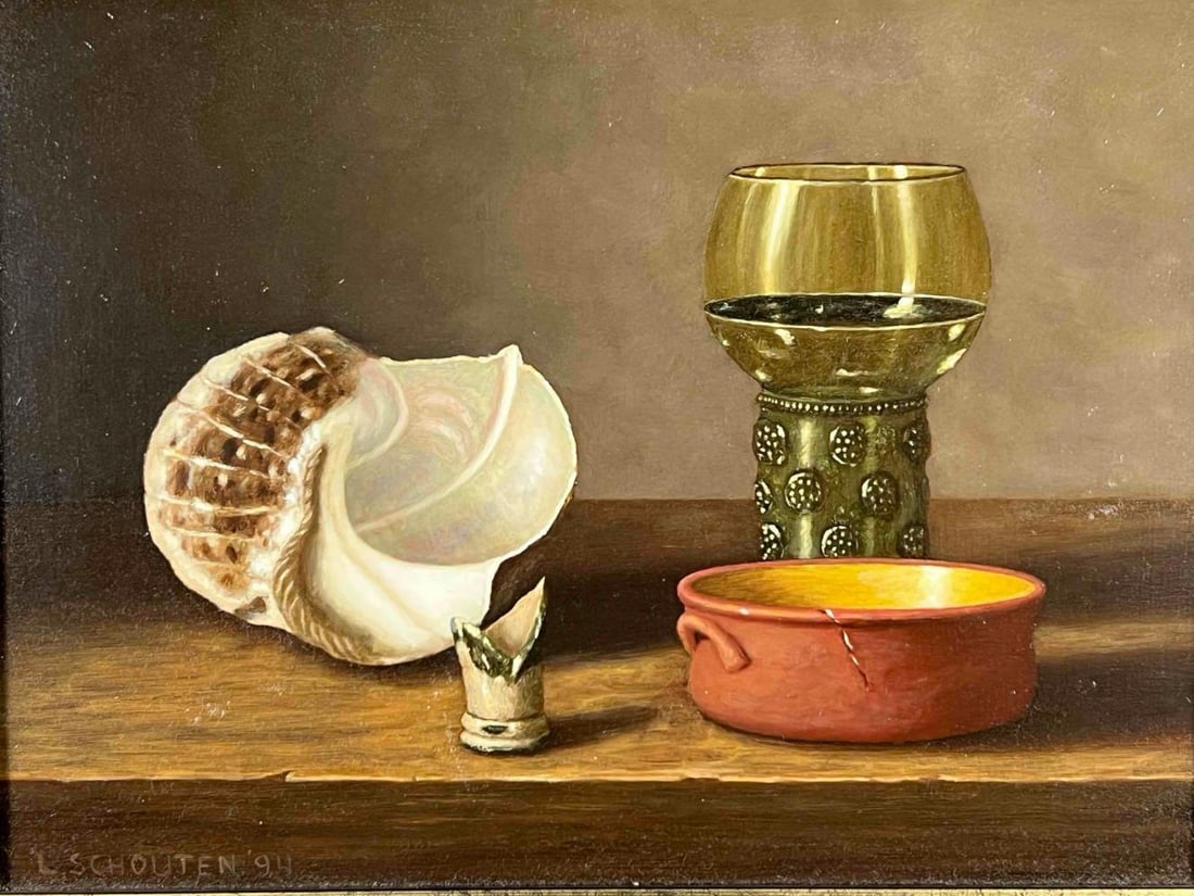 Leen Schouten (Dutch, b. 1936), Still Life With Seashell, Oil On Board (1 of 10)