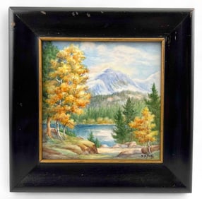 Hand Painted Tile, Mountain Landscape