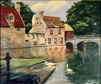20th Century Canal Scene, Oil On Canvas