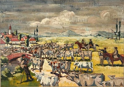 The Cattle Drive, 20th Century, Gouache On Paper