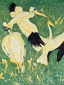 Joseph Ntensibe (Ugandan, b.1953), Storks In Flight, Batik