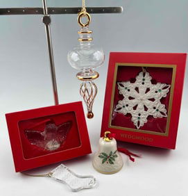 Five Porcelain & Crystal Ornaments Including Wedgwood, Lenox, Gorham, And Waterford