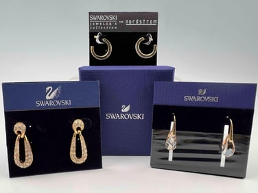 Three Pairs Swarovski Crystal Earrings