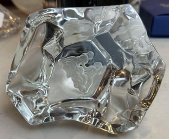 Signed Crystal Paperweight With Etched Cherub Motif
