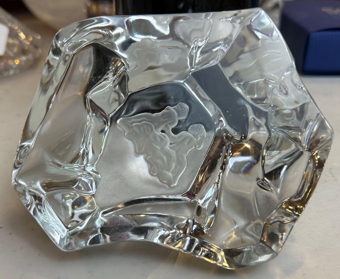 Signed Crystal Paperweight With Etched Cherub Motif (1 of 5)