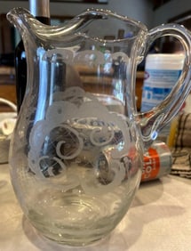 Antique Lobmeyr Glass Water Pitcher With Etched Stag Design