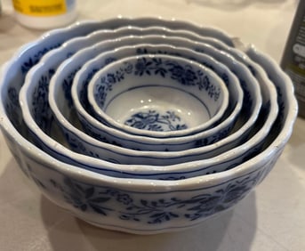 Antique German Blue And White Nesting Bowls