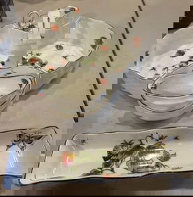 Vintage Coalport Bone China Strawberry Basket Cream & Sugar Set With Plate