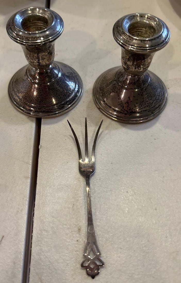 Reed And Barton Weighted Sterling Silver Candlesticks With Sterling Fork (1 of 4)