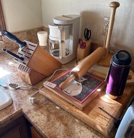 Grouping Of Kitchen Items, Including Cutting Boards, Coffee Maker, And More