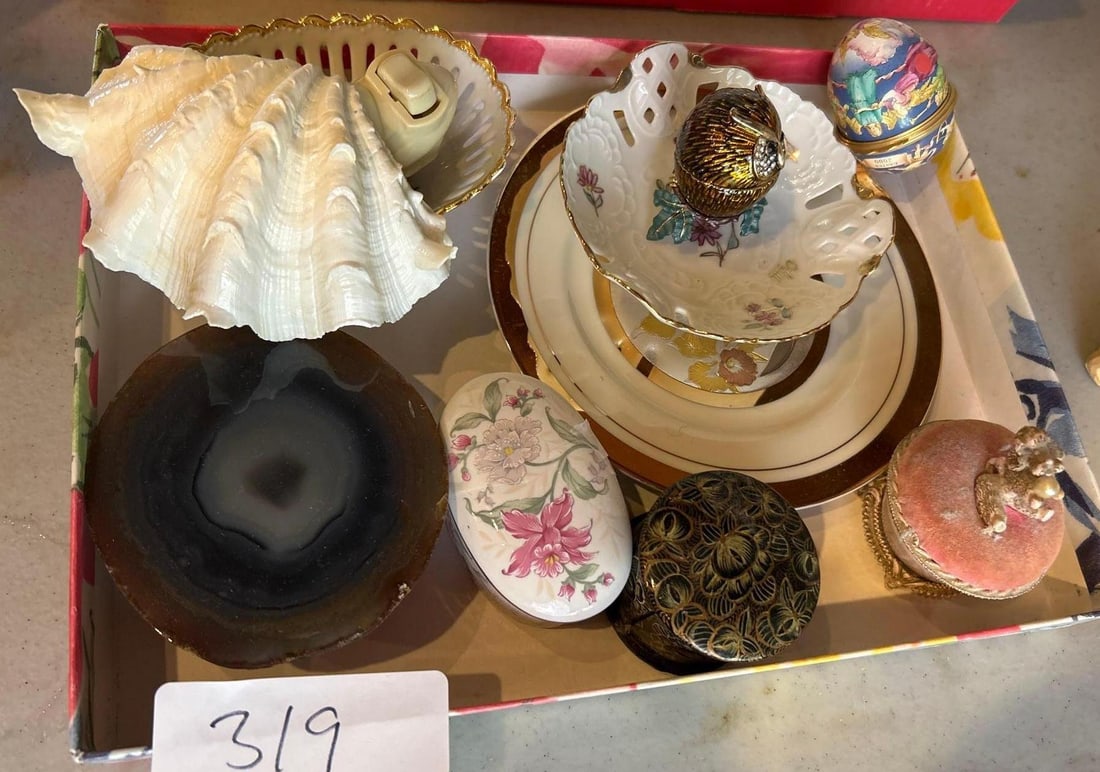Tray Of Collectible, Porcelain Boxes, Nightlight, And More (1 of 5)