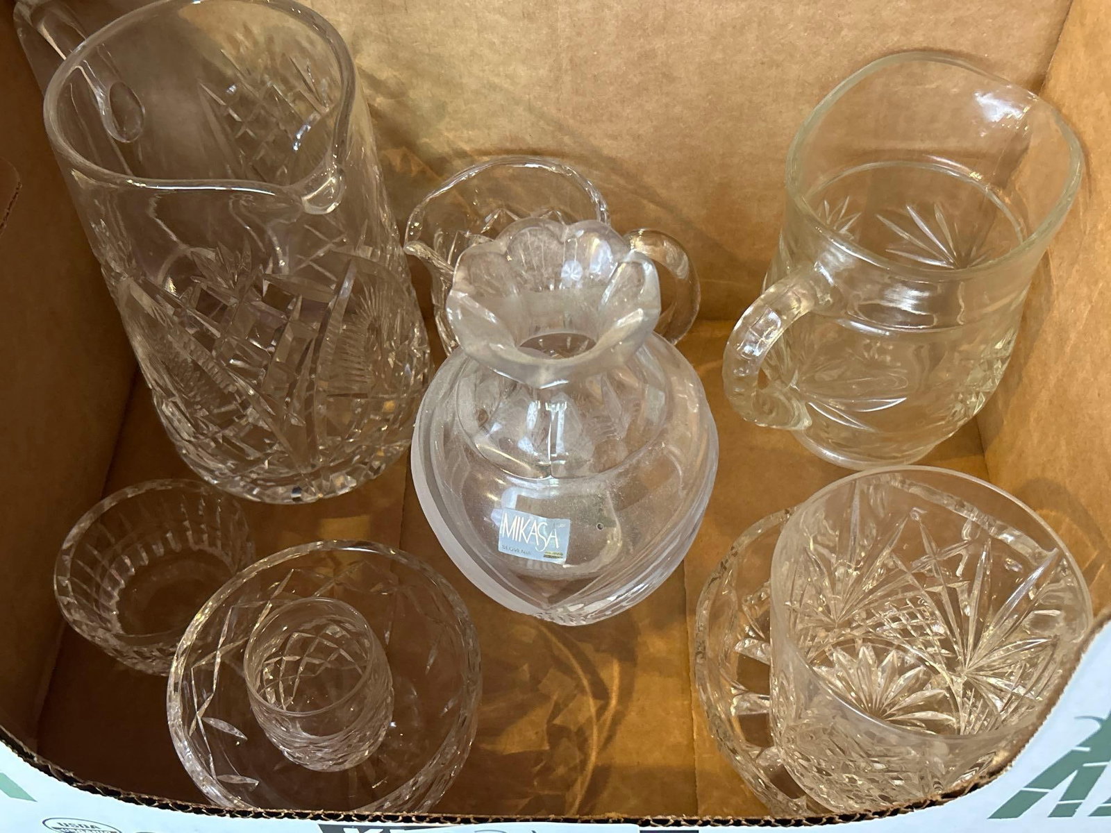 Box Of Crystal And Glassware: Box of crystal and glassware.