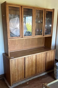 Vintage Oak Buffet With Upper China Cabinet