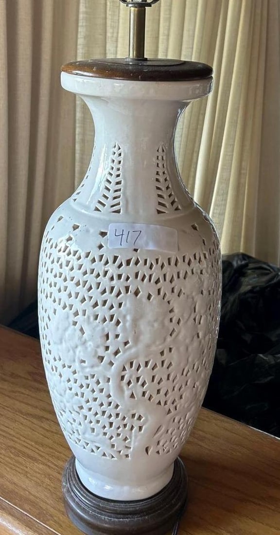 Asian Pierced Porcelain Table Lamp: Asian pierced porcelain table lamp.