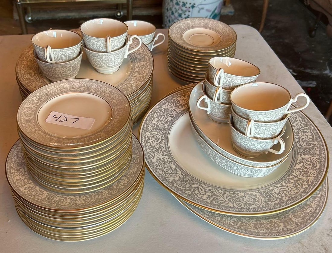 Franciscan Grey Renaissance China Service: Franciscan Grey Renaissance china service. No chips detected
