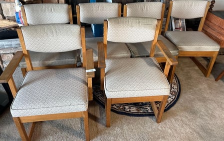 Set Of Six Mid Century Upholstered Oak Dining Chairs
