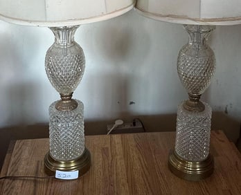 Pair Of Brass Mounted Crystal Table Lamps