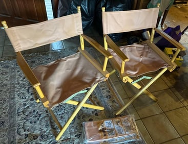 Pair Of Canvas Folding Directors Chairs With Extra Canvas