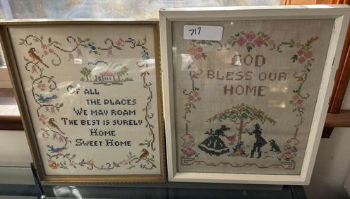 Two Vintage Framed Needlework Samplers
