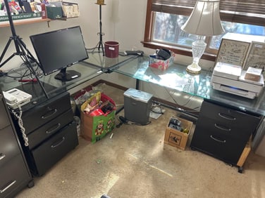 Glass Top Corner Desk With Filing Drawers