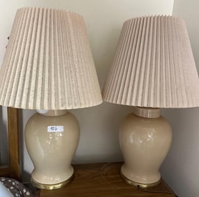 Pair Of Crackle Glazed Ceramic Table Lamps
