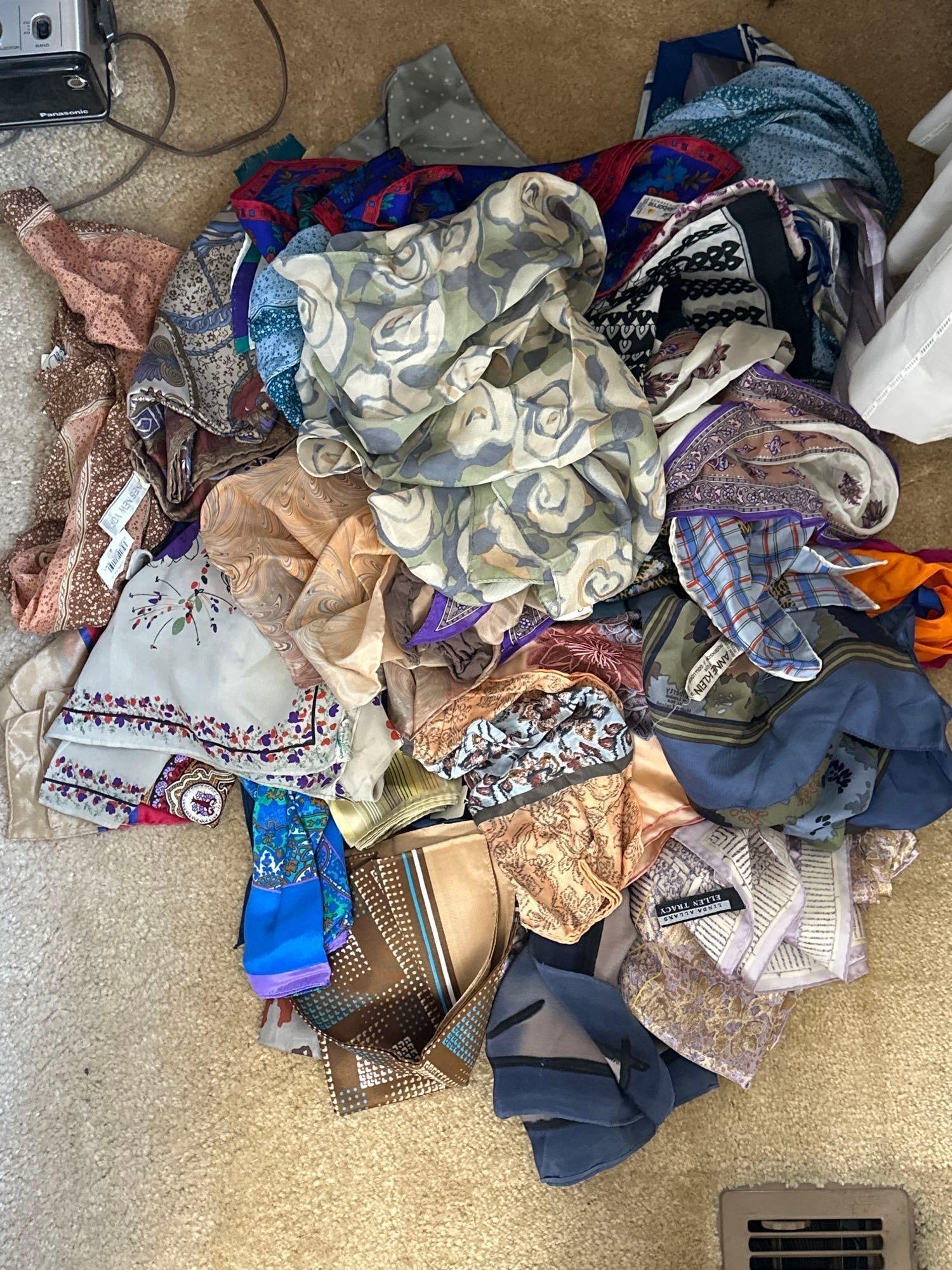 Lot Of Vintage Scarves, Most Silk: Lot of vintage scarves, most silk.
