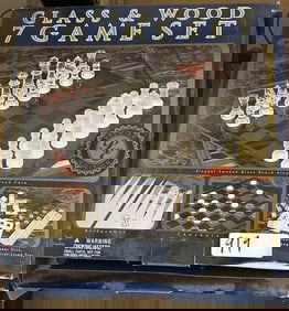 Glass & Wood Chess Set With Dominoes And Cards