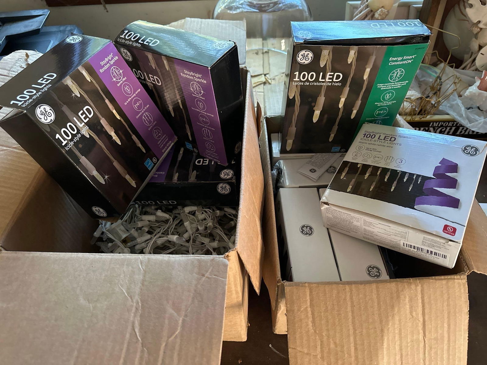 Lot Of Icicle Christmas Lights, Many In Boxes: Lot of icicle Christmas lights, many in boxes.