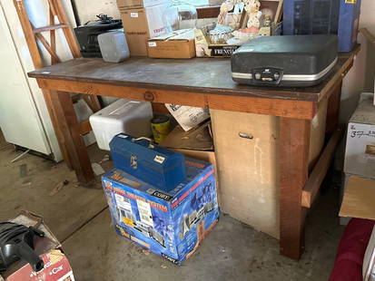 Garage Work Table Approximately 6: garage work table approximately 6.5L x 3.0D x 3.25H ft. Please note that joints will need to be tightened, table is somewhat wobbly.