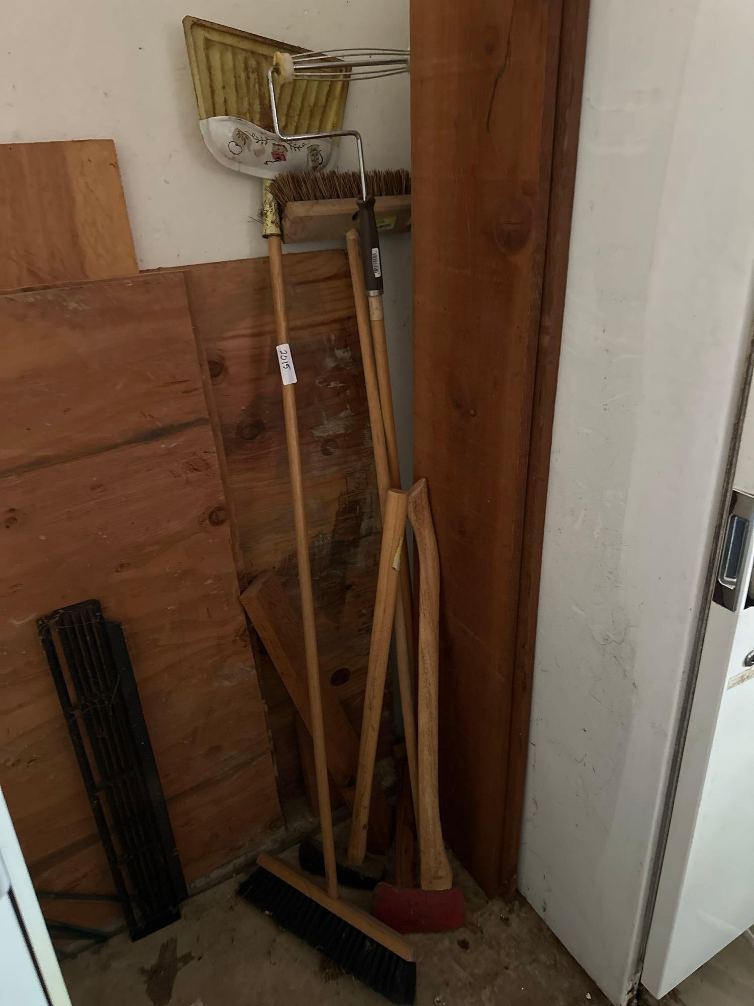 Push Brooms, Axes, Long Paint Roller: Push brooms, axes, long paint roller.