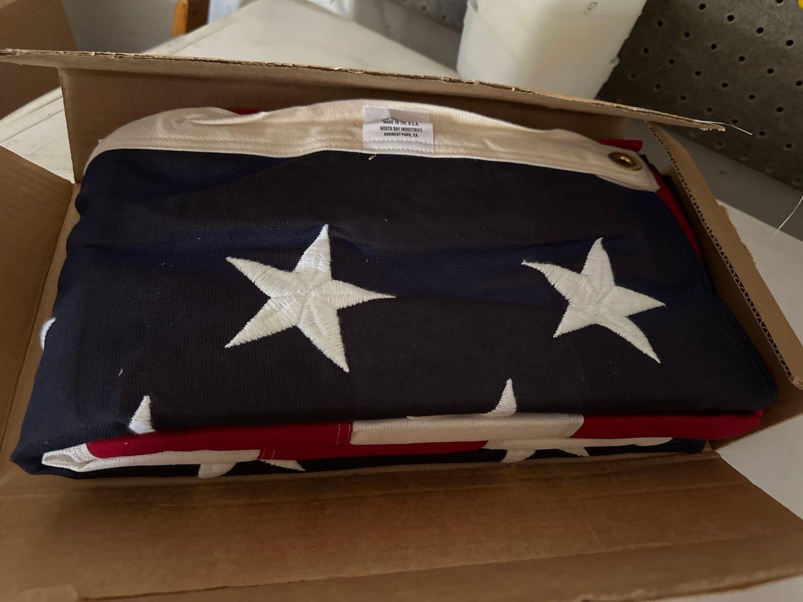 American Flag, New In Box, 100% Cotton Bunting: American flag, new in box, 100% cotton bunting.