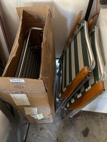 Four Striped Folding Chairs, Teal & Blue